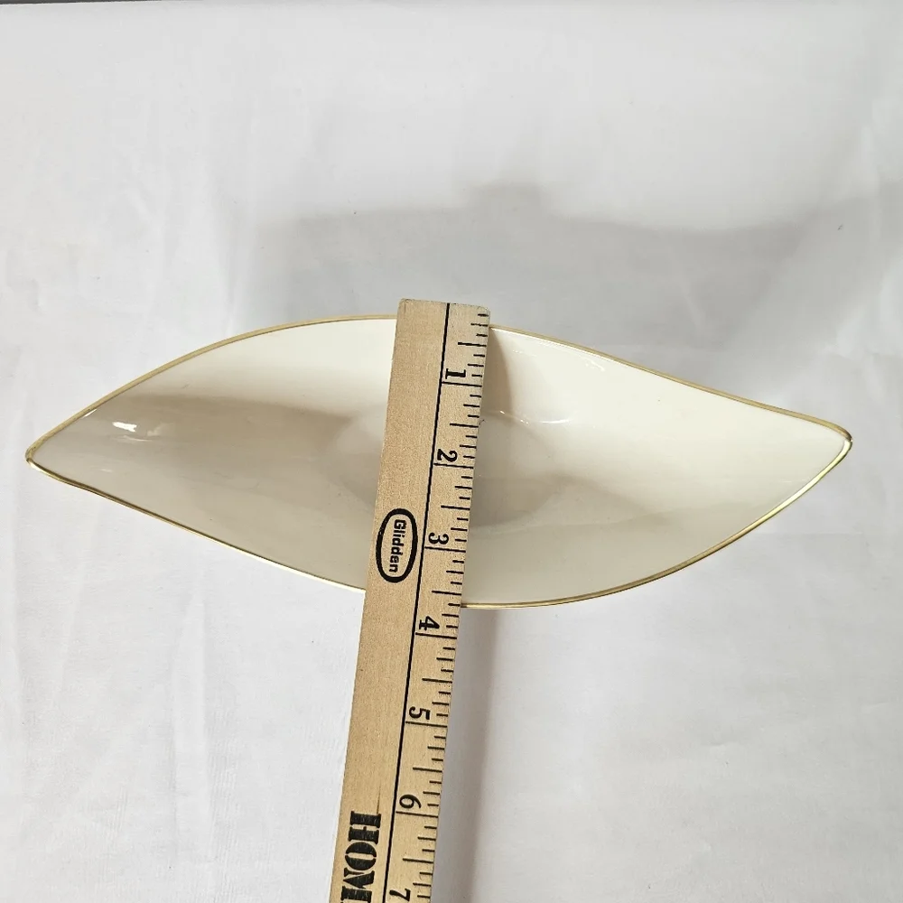Vtg Lenox Ivory Porcelain Bowl With 24K Gold Trim Boat-Shaped Serving Dish - USA - Picture 8 of 8